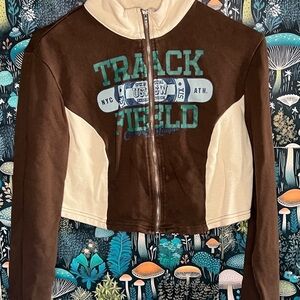 Brown and Cream Cropped Track Jacket by Fashion Nova XL